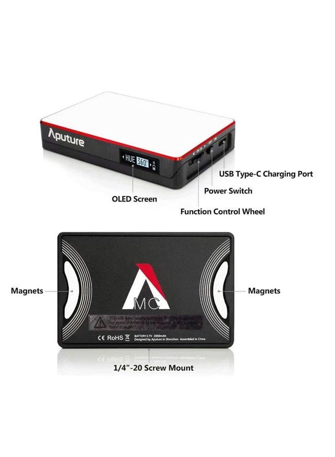 Aputure Amaran MC RGBWW Mini On Camera Video Light,3200K-6500K,CRI/TLCI 96+,HSI Mode,Support Magnetic Attraction,App with USB-C PD and Wireless Charging - Image 3